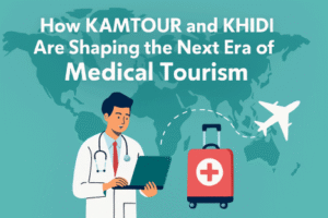 Cartoon illustration on medical tourism development