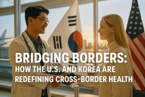 Two doctors discussing medical tourism and collaboration between U.S and South Korea