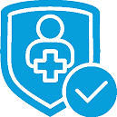 Shield with medical cross and checkmark at KAMTOUR